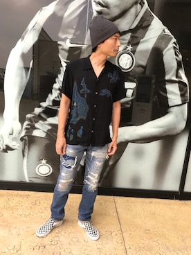 「アイテム（スリッポン、その他）」を使った、Tsutomu Echizenさん（メンズ・172cm）の秋コーディネート