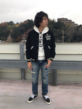「2018マイベストコーデ」｜「アイテム（スタジャン）」を使った、Tsutomu Echizenさん（メンズ・172cm）の冬コーディネート