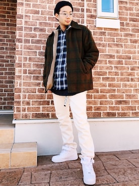 「SEVENDAYS=SUNDAY（セブンデイズサンデイ）のアイテム（帽子）」を使った、higucciさん（メンズ・175cm）の冬コーディネート