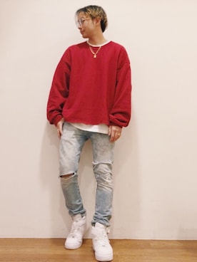 「SEVENDAYS=SUNDAY（セブンデイズサンデイ）のアイテム（スウェット）」を使った、higucciさん（メンズ・175cm）の冬コーディネート