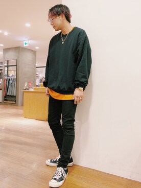 「JERZEES（ジャージーズ）のアイテム（スウェット）」を使った、higucciさん（メンズ・175cm）の冬コーディネート