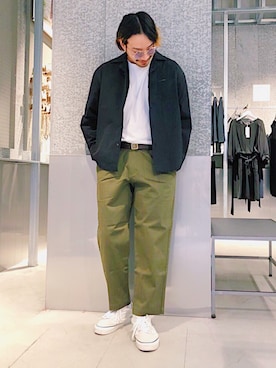 「花見」｜「アイテム（チノパンツ）」を使った、higucciさん（メンズ・175cm）の春コーディネート