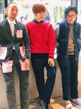 「koe×THOM BROWNE（コエトムブラウン）のアイテム」を使った、higucciさん（メンズ・175cm）の秋コーディネート