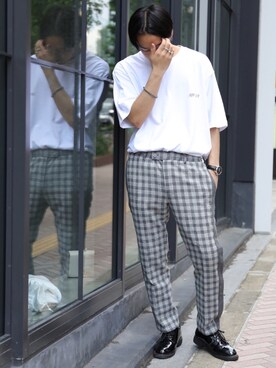 「koe×THOM BROWNE（コエトムブラウン）のアイテム」を使った、higucciさん（メンズ・174cm）の夏コーディネート