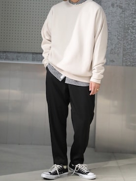 「koe（コエ）のアイテム（スウェット）」を使った、higucciさん（メンズ・174cm）の秋コーディネート