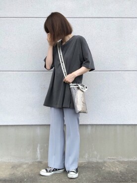 「LOWRYS FARM（ローリーズファーム）のセンタープレスカラーフレアパンツ　870189（その他パンツ）」を使った、ミィさん（レディース・152cm）の夏コーディネート