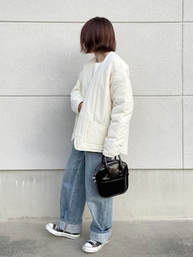 「ノーカラージャケット」｜ミィさん（レディース・152cm）の冬コーディネート