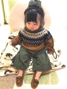 「アイテム（チェスターコート）」を使った、suuu3さん（キッズ・70cm）の冬コーディネート
