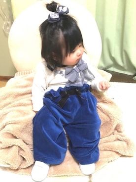 「アイテム（バレッタ/ヘアクリップ）」を使った、suuu3さん（キッズ・70cm）の冬コーディネート