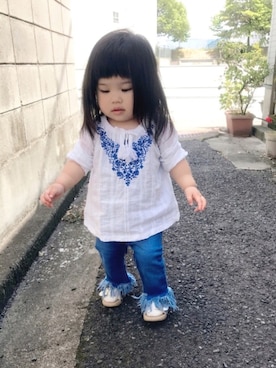 「フリンジデニム」｜「アイテム（その他）」を使った、suuu3さん（キッズ・70cm）の夏コーディネート
