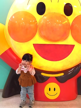 「apres les cours（アプレレクール）のアイテム（デニムジャケット）」を使った、suuu3さん（キッズ・70cm）の秋コーディネート