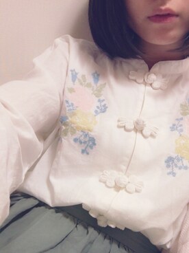 「ehka sopo（エヘカソポ）のアイテム（シャツ/ブラウス、ホワイト系）」を使った、もえさん（レディース）の夏コーディネート