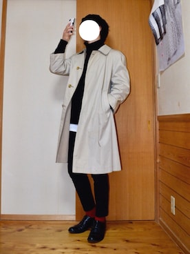 「no brand（ノーブランド）のアイテム（トレンチコート）」を使った、げた〓さん（メンズ・173cm）の冬コーディネート