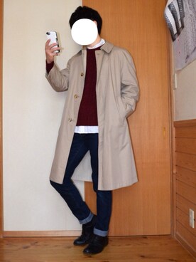 「no brand（ノーブランド）のアイテム（トレンチコート）」を使った、げた〓さん（メンズ・173cm）の冬コーディネート