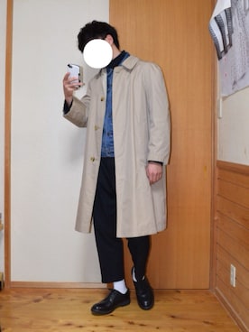 「no brand（ノーブランド）のアイテム（トレンチコート）」を使った、げた〓さん（メンズ・173cm）の冬コーディネート