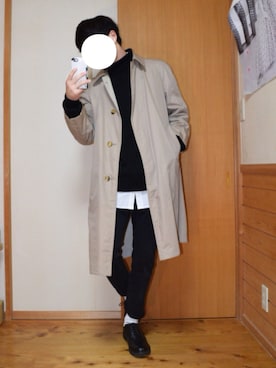 「no brand（ノーブランド）のアイテム（トレンチコート）」を使った、げた〓さん（メンズ・173cm）の冬コーディネート