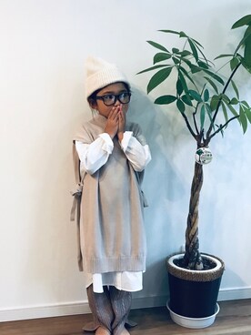 「BRANSHES（ブランシェス）のアイテム（ワンピース/ドレス、ベージュ系）」を使った、クレヤさん（キッズ・120cm）の秋コーディネート