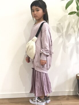 「BRANSHES（ブランシェス）のアイテム（スウェット、ピンク系）」を使った、クレヤさん（キッズ・120cm）の秋コーディネート