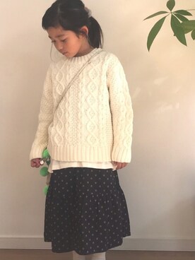 「devirock（デビロック）のアイテム（ベスト）」を使った、クレヤさん（キッズ・120cm）の冬コーディネート