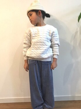 「BRANSHES（ブランシェス）のアイテム（帽子、ホワイト系）」を使った、クレヤさん（キッズ・120cm）の冬コーディネート