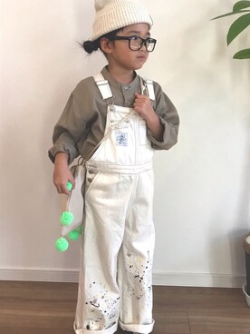 「CIAOPANIC TYPY（チャオパニックティピー）のアイテム（ニットキャップ/ビーニー、ベージュ系）」を使った、クレヤさん（キッズ・120cm）の秋コーディネート