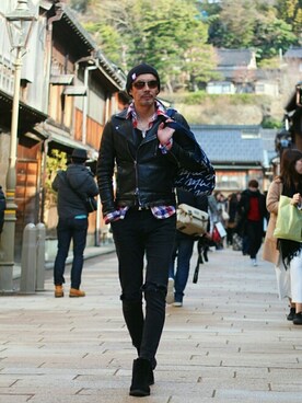 junhashimotoのライダースジャケットを使った人気ファッション