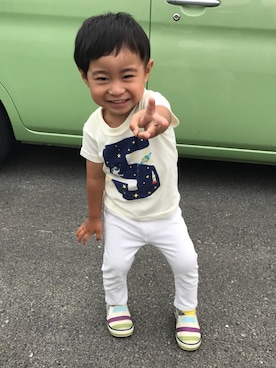 「ナンバーTシャツ」｜「アイテム（その他）」を使った、☁︎•ꇵ͒•`s☺︎+sa*॰¨̮さん（キッズ・90cm）の夏コーディネート
