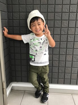 「カーキパンツ」｜☁︎•ꇵ͒•`s☺︎+sa*॰¨̮さん（キッズ・90cm）の秋コーディネート