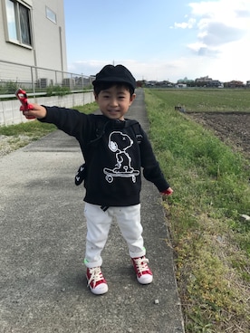 「動物モチーフ」｜「アイテム（スウェット）」を使った、☁︎•ꇵ͒•`s☺︎+sa*॰¨̮さん（キッズ・90cm）の春コーディネート