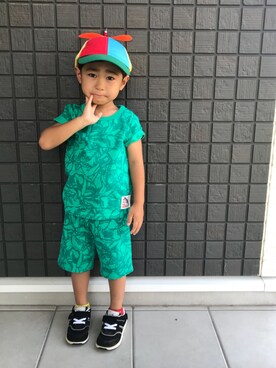 「FLYING TIGERS（フライングタイガー）のアイテム（帽子）」を使った、☁︎•ꇵ͒•`s☺︎+sa*॰¨̮さん（キッズ・100cm）の夏コーディネート