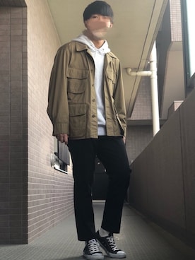 「CONVERSE（コンバース）のCONVERSE コンバース オール スター オックス / ALL STAR OX(BLACK) 32160321（スニーカー）」を使った、ショーさん（メンズ・173cm・10代）の春コーディネート