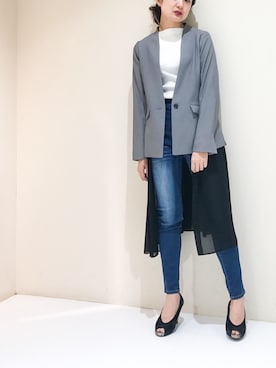 「OSMOSIS（オズモーシス）のシフォンレイヤードジャケット（テーラードジャケット）」を使った、uca.さん（レディース・163cm）の冬コーディネート
