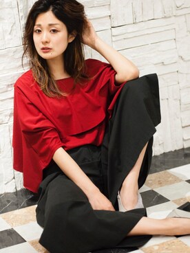 「OSMOSIS（オズモーシス）のサイドラップパンツ（その他パンツ）」を使った、uca.さん（レディース・163cm）の夏コーディネート