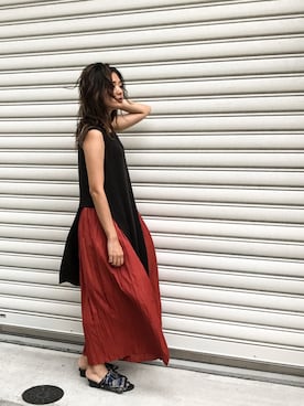 「アイテム（スカート、オレンジ系）」を使った、uca.さん（レディース・163cm）の夏コーディネート