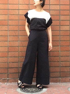 「OSMOSIS（オズモーシス）のアイテム（オールインワン・サロペット）」を使った、uca.さん（レディース・163cm）の夏コーディネート