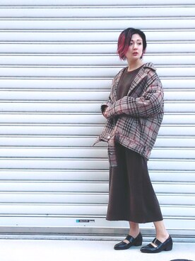 「OSMOSIS（オズモーシス）のアイテム（ライダースジャケット）」を使った、uca.さん（レディース・163cm）の秋コーディネート