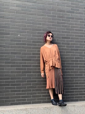 「アイテム（シャツ/ブラウス、イエロー系）」を使った、uca.さん（レディース・163cm）の冬コーディネート