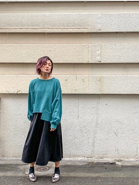 「アイテム（Tシャツ/カットソー、グリーン系）」を使った、uca.さん（レディース・163cm）の冬コーディネート