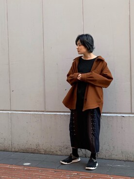 「OSMOSIS（オズモーシス）のアイテム（ステンカラーコート）」を使った、uca.さん（レディース・163cm）の秋コーディネート