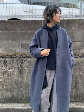 「OSMOSIS（オズモーシス）のアイテム（ノーカラージャケット）」を使った、uca.さん（レディース・163cm）の冬コーディネート