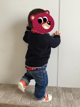 「アイテム（ニット/セーター、ブラック系）」を使った、Y★Iさん（キッズ・80cm）の春コーディネート