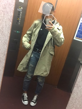 「ROXY（ロキシー）のアイテム（ミリタリージャケット）」を使った、ykさん（レディース・163cm）の冬コーディネート