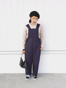 「ワッフルクルーネックＴ」｜「アイテム（オールインワン・サロペット）」を使った、siii.Hさん（レディース・156cm）の春コーディネート