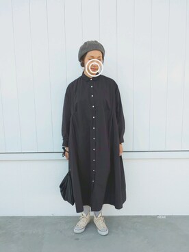 「ワンピース×スニーカー」｜「アイテム（ハンチング/ベレー帽）」を使った、siii.Hさん（レディース・156cm）の春コーディネート