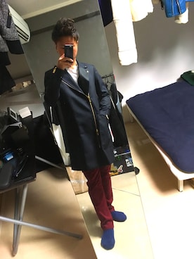 「THE RERACS（ザ・リラクス）のアイテム（ダウンジャケット/コート）」を使った、ハルキさん（メンズ・170cm）の春コーディネート