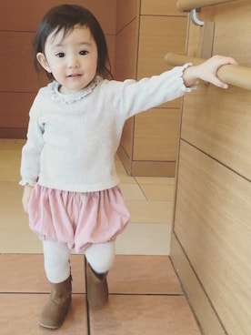 「MIKI HOUSE（ミキハウス）のアイテム（タイツ/ストッキング）」を使った、yuyuさん（キッズ・80cm）の冬コーディネート