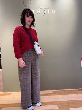 ワイドパンツ チェック 冬 赤 のレディースコーディネート一覧 Wear