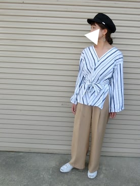 「niko and...（ニコアンド）のオリジナルプレートマリンキャップ【niko and ...】（キャップ、ブルー系）」を使った、しづくさん（キッズ・80cm）の夏コーディネート