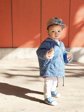 「present（プレゼント）のアイテム（キャップ）」を使った、select shop nyaさん（キッズ・80cm）の冬コーディネート