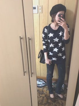 「ママカジュアル」｜「アイテム（ハンチング/ベレー帽）」を使った、mina.minさん（レディース・155cm）の冬コーディネート